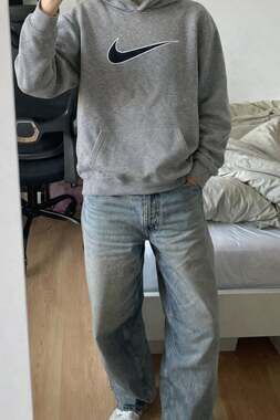 Vintage Nike Gray Big Swoosh Pullover Hoodie Small